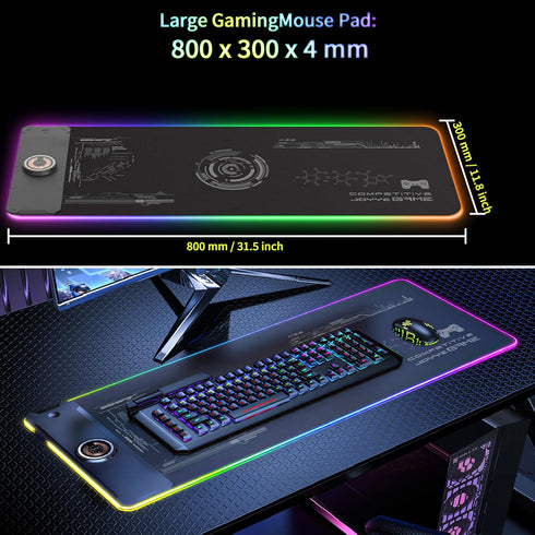 JOYYE 15W Large Gaming Mouse Pad with Magnetic Wireless Charger Fast Charging, RGB Light LED Mousepad Desk Mat, Smooth
