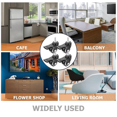 4pcs 1.5-inch M8x25 UPKOCH Stem Casters with Brake, Threaded Rod Heavy Duty Swivel Wheels for Furniture, Rolling Cart