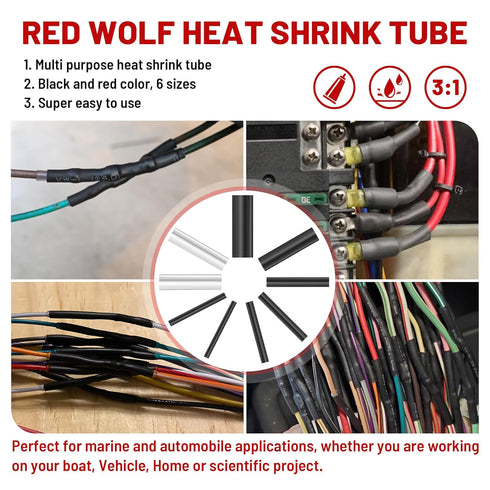 RED WOLF 320 PCS Heat Shrink Tubing, 3:1 Ratio Adhesive Lined, Marine Grade for Electrical Cable Insulation