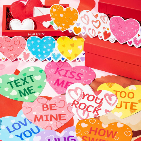 Haooryx 76Pcs Sweet Conversation Heart Cutouts Bulletin Board Set Valentine's Day Candy Heart Paper Cut-Outs
