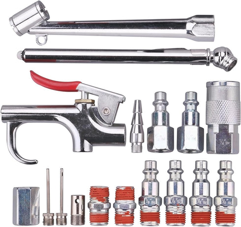 WYNNsky Air Tool and Compressor Accessory Kit: 1/4 Inch NPT 17 Piece Air Hose Fittings with Blow Gun