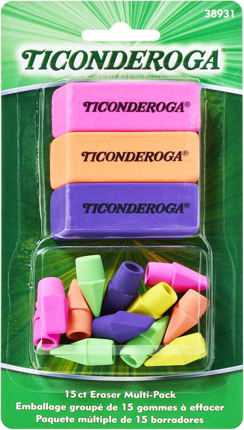 Ticonderoga Erasers, Neon, 15 Count (Pack of 8) (38931SP)