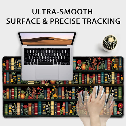 Mcapirivo 31.5"x15.7" Vintage Library Bookshelf Large Gaming Mouse Pad Flower XXL Desk Mat, Non-Slip Rubber Base