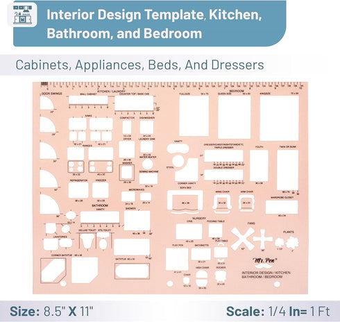 Mr. Pen House Plan Templates - Interior Design and Furniture Drafting Tools, Set of 3