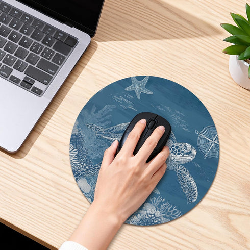 Velluxion 8x8 Sea Turtle Mouse Pad in, Cute Chill Vibe Ocean Themed Round Mousepad with Non-Slip Rubber Base