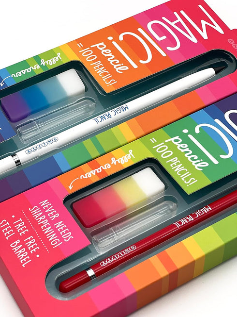 Magic Pencil - Compressed Graphite Tip Equals 100 Pencils - White Barrel + Matching Chunky Eraser