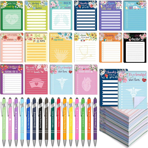 Jetec 32 Pcs Nurse Sticky Notepads with Pens, Teacher Appreciation Gifts Set, Cute Memo Pads for Teacher