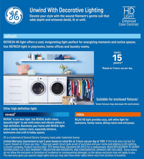 60W ST19 Bulbs (2 Pack) GE Refresh HD Daylight