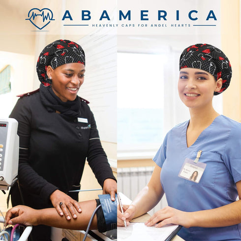 ABAMERICA 2 Pack Bouffant Caps - Adjustable Scrub Caps with Button and Sweatband for Women Men, One Size Multi Color