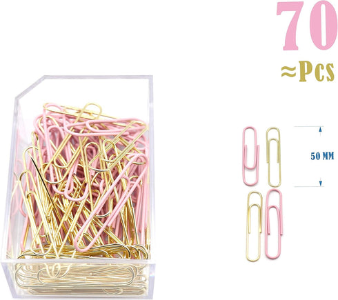Gold Pink Binder Clips and Paper Clips Set, 3-in-1 Boxed for Office School Supplies, Teachers Classroom Daily Use