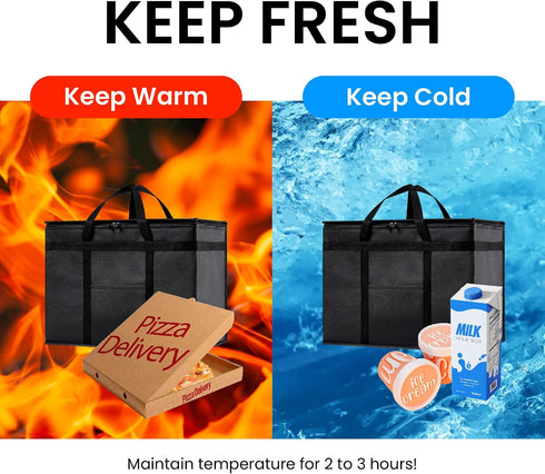 (4 Pack, NZ home Insulated Bags for Food Delivery (XL Plus) Grocery Shopping Cooler Bag, Pizza Delivery, Hot & Cold