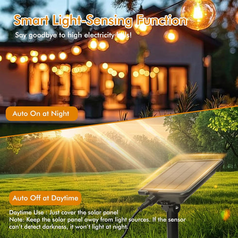 50ft 18+1 G40 Bulbs, 4 Dimming,3 IP65 Solar String Lights Outdoor - Shatterproof & Waterproof LED Remote Control w/