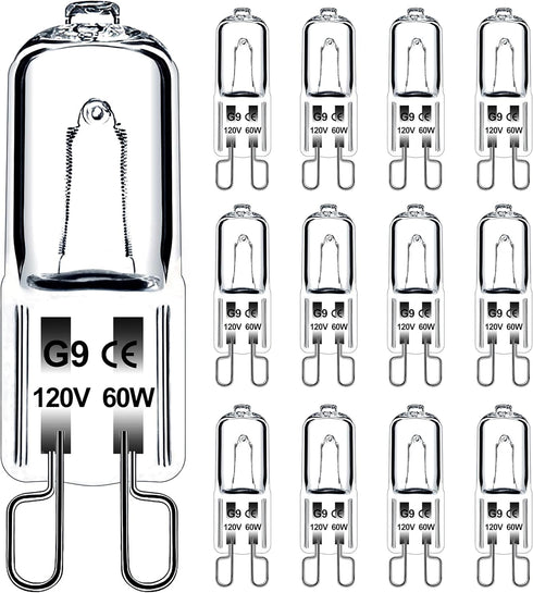 60W G9 Halogen Light Bulbs 2 Pin, 12 Pcs Xenon G9 Bulb