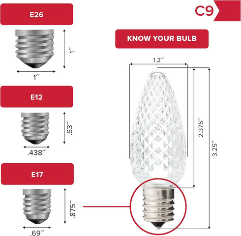 Set of 25 Teal C9 Christmas Lights, Faceted C9 LED Bulbs for Indoor & Outdoor Use, Durable Replacement C9 Lights