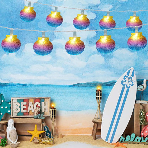 Beach Seashell String Lights, 8.3FT Ocean Themed 10 LED Warm White Fairy Lights for Patio Garden Wedding Decor