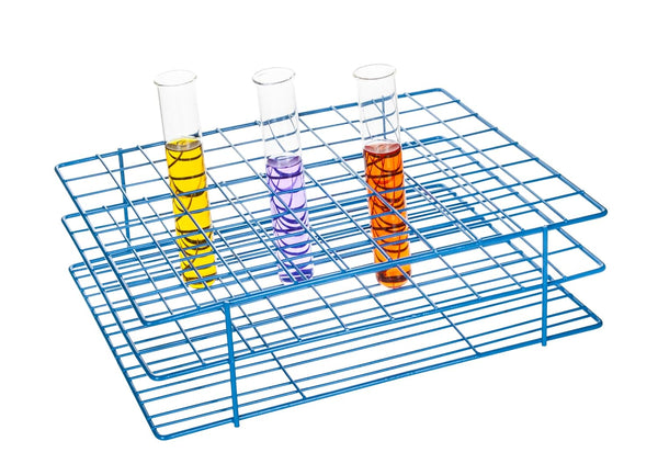 EISCO Blue Epoxy Coated Steel Wire Test Tube Rack, 80 Holes for Tubes 22-25mm, 8x10 Format