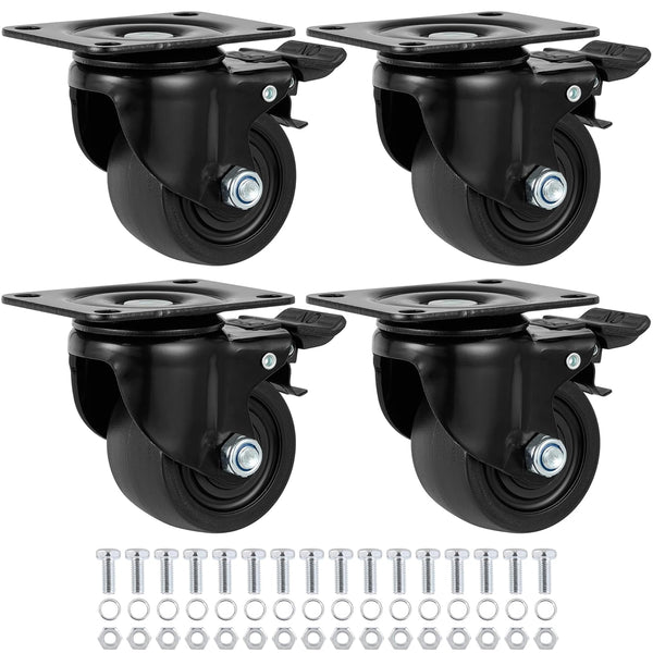 Finnhomy 3 Inch Caster Wheels Set of 4, Heavy Duty Low Profile Plate Swivel Casters with Brake, Black