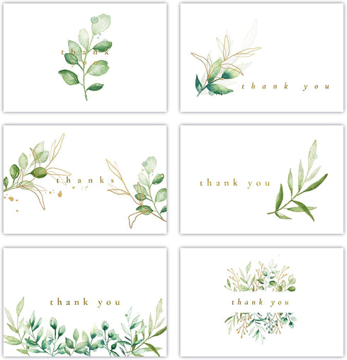 Gooji 4x6 Golden Greenery Thank You Cards with Envelopes (Bulk 36-Pack) |
