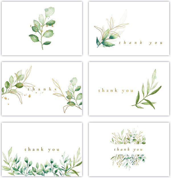 Gooji 4x6 Golden Greenery Thank You Cards with Envelopes (Bulk 36-Pack) |