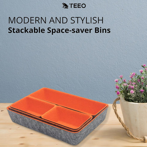 Teeo Drawer Dividers Organizers, Makeup Trays for Vanity, Office Drawer Organizer, Pack of 5, Orange