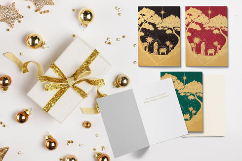 Premium Gold Foil Religious Christmas Card, Virgin Mary & Baby Jesus Design, 5" x 7", 3 Pack