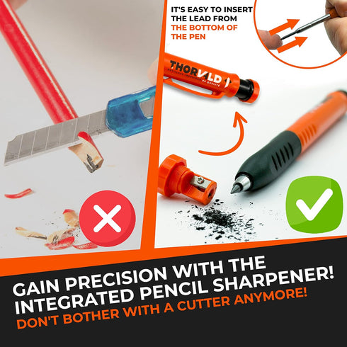 THORVALD 2 Carpenter Pencils Set for Construction - Includes 38 Leads + Sharpener + Finger Grip for Best Marking Tools