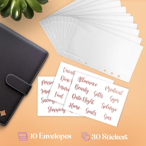 SOUL MAMA A6 Envelopes for Budget Binder, 10 Pcs Flapper Envelopes with Stickers, Waterproof