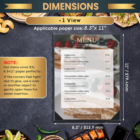 12 Pack 1 8.5" 11" 8.5" 11" View x Menu Holder Menu Covers | Black Leather Menu Sleeves Book Style for Restaurant
