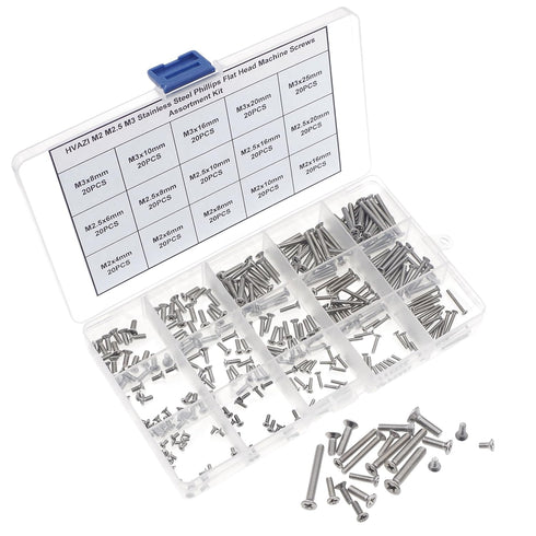M2 M2.5 M3 Stainless Steel Phillips Flat Head Machine Screws - Assortment Kit