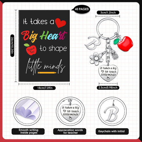 Yinkin Teacher Appreciation Gift Set, Inspirational Notebook and Keychain with Initial (Initial B Style)