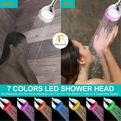 7 LED Shower Head, Shower Head with Light, Color Flash Light Automatically Changing LED Fixed Showerhead Baby