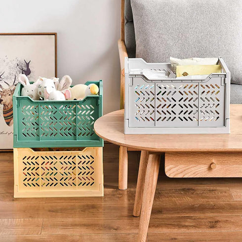 Domiella 2-Pack Stackable Storage Crates - Foldable Plastic Crate for Office Home Kitchen Bedroom Bathroom (Tall, Gray)