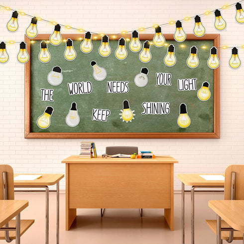 Karenhi 108 Pcs Back to School Light Bulb Bulletin Board Decoration Cutouts Set with Motivational Border