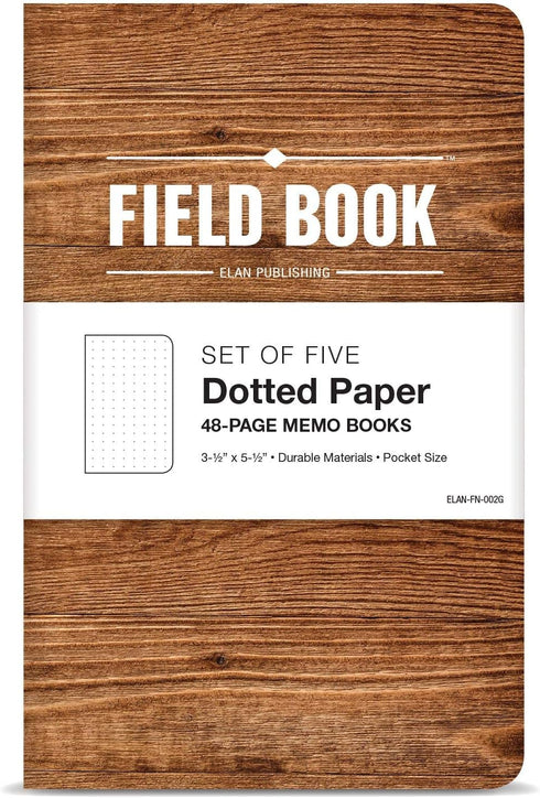 Elan Publishing Company Field Notebook/Pocket Journal - 3.5"x5.5" - Wood Pattern - Dot Graph Memo Book - Pack of 5