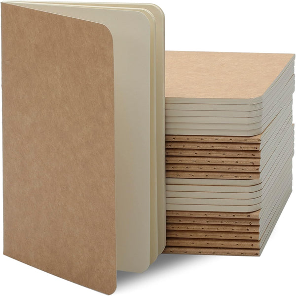 TWONE Pocket Notebook - 24 Pack, Softcover Small Notebook, 30 Sheets, 3-1/2” x 5-1/2”, Kraft Brown Cover