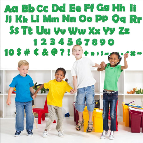 Qyeahkj 260Pcs Glitter Green Bulletin Board Letters, 4” Letter Combo Pack Set for Classroom Wall Decor