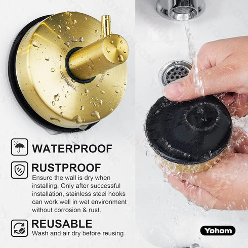 2Pcs YOHOM Suction Cup Hooks for Shower Towel Holder Stainless Steel Vacuum Bathroom Shower Hook Suction Washcloth