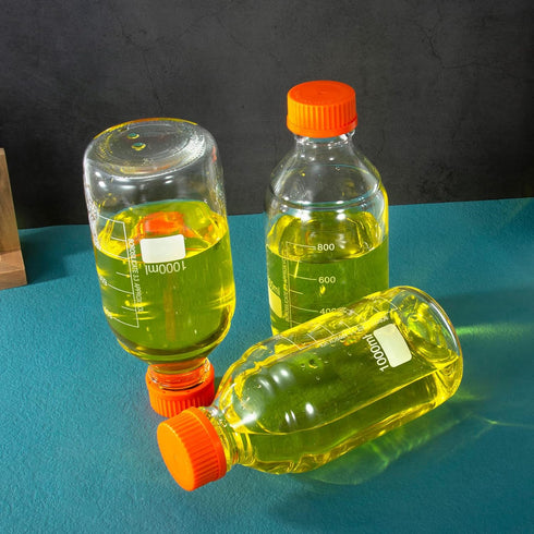 1000ml Round Borosilicate Glass Media Storage Bottles with GL45 Screw Cap, Maximum Temperature 249.8°F, Pack of 3