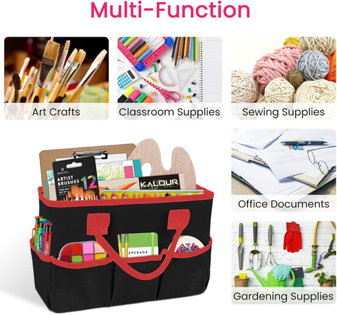 Godery Desktop File Folder Tote Organizer - Art Storage Craft Bag with Handles for Office Desk or Make-up, Black