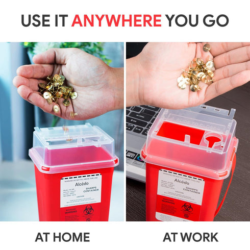 Alcedo Sharps Container, 1 Quart (1-Pack) Biohazard Needle and Syringe Disposal, Portable for Travel Use