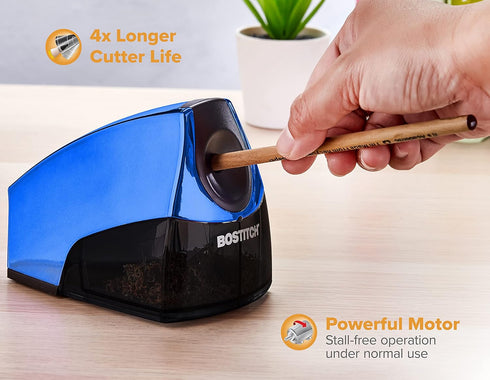 Bostitch Office Electric Pencil Sharpener, Powerful Motor, High Capacity Shavings Tray, Blue Chrome Metallic