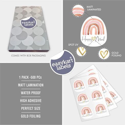Easykart Happy Mail Gold Foil Boho Rainbow Stickers | 2 Inch, 500 pcs Decorative Envelope Sealing for Small Business