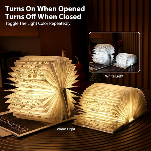 Light,3-Color 1200mAh Floral Print Book Book Lamp Book Lovers Gifts | Portable Foldable Paper Desk Lamp | Night Reading