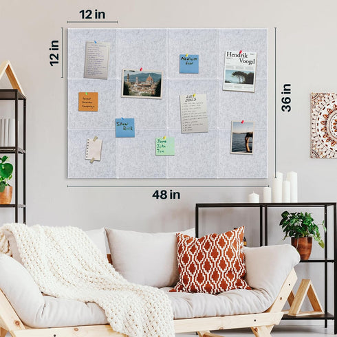DOLLAR BOSS Large Cork Bulletin Board 48"x36" Wall Tiles, 12 Packs, 1/2" Thick with 120 Pushpins, Light Grey