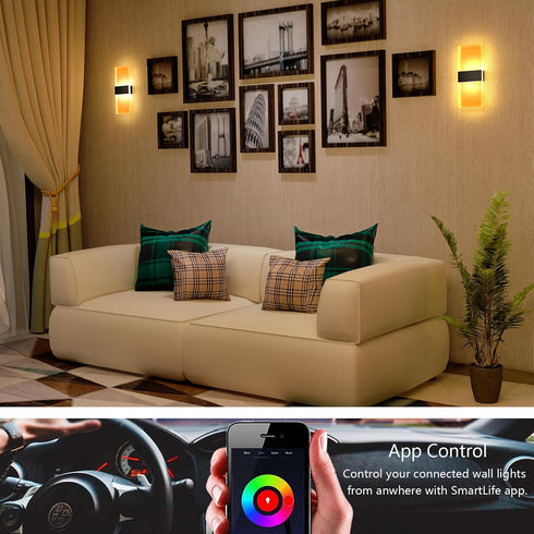 Dimmable Shell,10W Bright,1pcs Smart Wall Sconces,LED Wall Lights Works with Alexa,APP,Remote Control,Bedroom Living