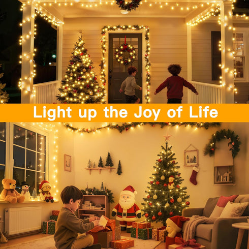 200LED 60FT 8 Ollny Christmas Lights Indoor, Warm White Connectable Plug in String Light Outdoor, Modes Waterproof