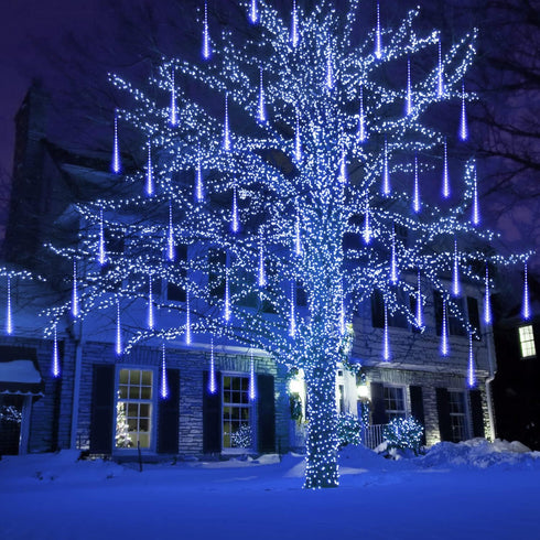 Aluan 10 Tubes 40cm/16inch Christmas Meteor Shower Lights, 360 LEDs Waterproof Hanging Lights for Holiday Garden Decor,