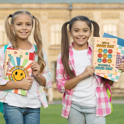 L1rabe Inspirational Spiral Notebooks, Back to School, 4 A5 Happy Face Motivational Notebooks, College Ruled Journal