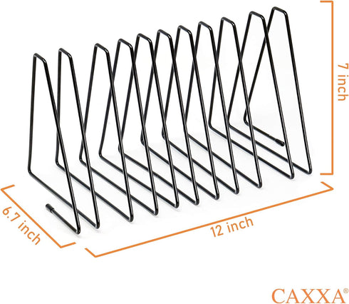 CAXXA 10 Slots Triangle Bookshelf - Black Metal Wire File Sorter Magazine Holder Document Holder