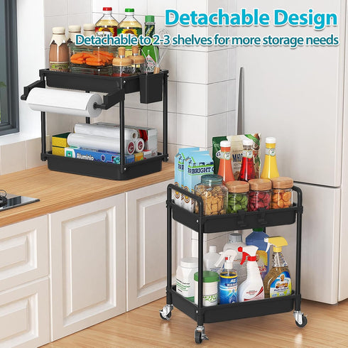 SPACEKEEPER Rolling Storage Cart, 4-Tier Mobile Bathroom Organizer with Towel Rack, Lockable Wheel, Hooks & Cup
